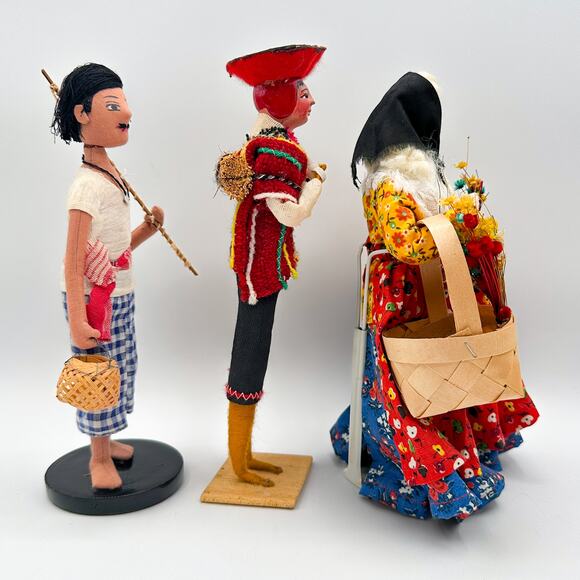 Lot 3 Intl Folk Dolls Filipino Fisherman Spanish Portuguese Flower Seller Vtg - Picture 10 of 13